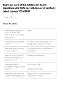 Repro 22&colon; Care of the Adolescent Exam &vert;&NewLine;Questions with 100&percnt; Correct Answers &vert; Verified &vert;&NewLine;Latest Update 2026&sol;2027