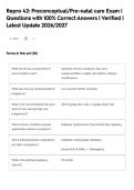 Repro 42&colon; Preconceptual&sol;Pre-natal care Exam &vert;&NewLine;Questions with 100&percnt; Correct Answers &vert; Verified &vert;&NewLine;Latest Update 2026&sol;2027