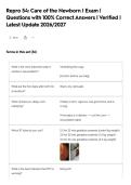 Repro 54&colon; Care of the Newborn I Exam &vert;&NewLine;Questions with 100&percnt; Correct Answers &vert; Verified &vert;&NewLine;Latest Update 2026&sol;2027