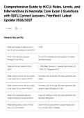 Comprehensive Guide to NICU&colon; Roles&comma; Levels&comma; and&NewLine;Interventions in Neonatal Care Exam &vert; Questions&NewLine;with 100&percnt; Correct Answers &vert; Verified &vert; Latest&NewLine;Update 2026&sol;2027