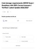 Cold storage requirements NRFSP Exam &vert;&NewLine;Questions with 100&percnt; Correct Answers &vert;&NewLine;Verified &vert; Latest Update 2026&sol;2027