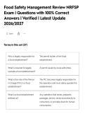 Food Safety Management Review NRFSP&NewLine;Exam &vert; Questions with 100&percnt; Correct&NewLine;Answers &vert; Verified &vert; Latest Update&NewLine;2026&sol;2027