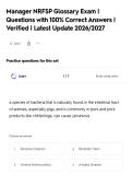 Manager NRFSP Glossary Exam &vert;&NewLine;Questions with 100&percnt; Correct Answers &vert;&NewLine;Verified &vert; Latest Update 2026&sol;2027
