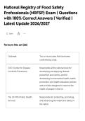 National Registry of Food Safety&NewLine;Professionals &lpar;NRFSP&rpar; Exam &vert; Questions&NewLine;with 100&percnt; Correct Answers &vert; Verified &vert;&NewLine;Latest Update 2026&sol;2027