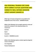 ISSA PERSONAL TRAINER CERT EXAM &NewLine;WITH CORRECT ACTUAL QUESTIONS AND &NewLine;CORRECTLY WELL DEFINED ANSWERS &NewLine;LATEST ALREADY GRADED A&plus; 