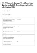 SY0-701 Lesson 2&colon; Compare Threat Types Exam &vert;&NewLine;Questions with 100&percnt; Correct Answers &vert; Verified &vert;&NewLine;Latest Update 2026