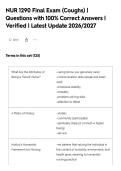 NUR 1290 Final Exam &lpar;Coughs&rpar; &vert;&NewLine;Questions with 100&percnt; Correct Answers &vert;&NewLine;Verified &vert; Latest Update 2026&sol;2027