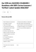 Nur 1290 ALL QUIZZES COMBINED &vert;&NewLine;Questions with 100&percnt; Correct Answers &vert;&NewLine;Verified &vert; Latest Update 2026&sol;2027