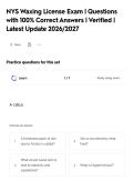 NYS Waxing License Exam &vert; Questions&NewLine;with 100&percnt; Correct Answers &vert; Verified &vert;&NewLine;Latest Update 2026&sol;2027