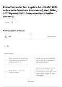 End of Semester Test Algebra 2A - PLATO 2026 Actual with Questions & Answers &lpar;Latest 2026 &sol; 2027 Update&rpar; 100&percnt; Guarantee Pass &lpar;Verified Answers&rpar;