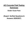 ACI Concrete Field Testing Technician Grade I &vert; 2026&sol;2027 Certification Exam Prep Guide &vert; Practice Questions with Verified Answers &vert; Graded A&plus;