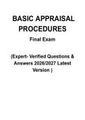 Basic Appraisal Procedures Final Exam &vert; 2026&sol;2027 Study Guide &vert; Real Estate Appraisal Test Prep &vert; Practice Questions & Verified Answers &vert; Graded A&plus;