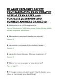US ARMY EXPLOSIVE SAFETY&NewLine;FAMILIARIZATION EXAM UPDATED&NewLine;ACTUAL EXAM PAPER 2026&NewLine;COMPLETE QUESTIONS AND&NewLine;CORRECT ANSWERS GRADED A&plus;