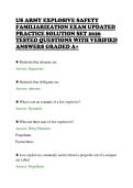 US ARMY EXPLOSIVE SAFETY&NewLine;FAMILIARIZATION EXAM UPDATED&NewLine;PRACTICE SOLUTION SET 2026&NewLine;TESTED QUESTIONS WITH VERIFIED&NewLine;ANSWERS GRADED A&plus; 