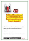 NURS 600&sol;601 Physical Assessment Exam 1 Questions & Answers 2026 &lpar;200&plus; NCLEX-Style Questions&rpar; &vert; Health Assessment&comma; Physical Examination&comma; Inspection&comma; Palpation&comma; Percussion & Auscultation &vert; NURS 600&sol;601 Advanced Health Assessment