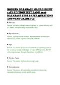 MODERN DATABASE MANAGEMENT&NewLine;13TH EDITION TEST BANK 2026&NewLine;DATABASE TEST PAPER QUESTIONS&NewLine;ANSWERS GRADED A&plus;