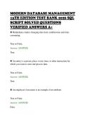 MODERN DATABASE MANAGEMENT&NewLine;13TH EDITION TEST BANK 2026 SQL&NewLine;SCRIPT SOLVED QUESTIONS&NewLine;VERIFIED ANSWERS A&plus;&NewLine;