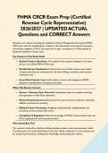 CRCR EXAM MULTIPLE CHOICE&comma; CRCR Exam Prep&comma; Certified Revenue Cycle Representative &ndash; CRCR Compilation BUNDLE&semi; UPDATED ACTUAL Questions and CORRECT Answers