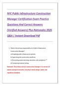 NYC Public Infrastructure Construction Manager Certification Exam&colon; Practice Questions with Verified Answers and Rationales &lpar;2025-2026 Edition&rpar;&NewLine;&NewLine;