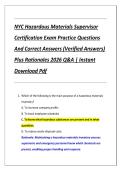 NYC Hazardous Materials Supervisor Certification Exam&colon; Practice Questions with Verified Answers and Rationales &lpar;2025-2026 Edition&rpar;