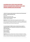 CALIFORNIA REAL ESTATE EXAM QUESTIONS COMPLETE 400 QUESTIONS COMPLETE WITH 100&percnt; VERIFIED ANSWERS AND EXPLANATIONS
