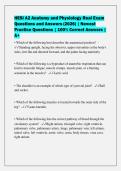 HESI A2 Anatomy and Physiology Real Exam&NewLine;Questions and Answers &lpar;2026&rpar; &vert; Newest&NewLine;Practice Questions &vert; 100&percnt; Correct Answers &vert;&NewLine;A&plus;
