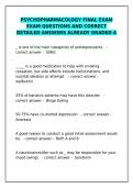 Psychopharmacology Final Exam &ndash; Graded A Questions & Detailed Answers&NewLine;&NewLine;