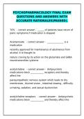 Psychopharmacology Final Exam &ndash; Passed Questions & Rationales&NewLine;&NewLine;