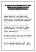 DC Property Managers Study Guide &ndash; 100&percnt; Correct Answers &lpar;Graded A&plus;&rpar;&NewLine;&NewLine;