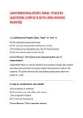 CALIFORNIA REAL ESTATE EXAM - PRACTICE QUESTIONS COMPLETE WITH 100&percnt; VERIFIED ANSWERS