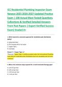 ICC Residential Plumbing Inspector Exam &NewLine;Newest 2025-2026-2027 Updated Practice &NewLine;Exam &vert; 100 Actual Most Tested Questions &NewLine;Collections & Verified Detailed Answers &NewLine;From Past Papers &vert; Expert Verified Success &NewLine;Exam&rpar; Graded A&plus; 