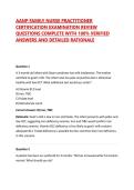 AANP FAMILY NURSE PRACTITIONER CERTIFICATION EXAMINATION REVIEW QUESTIONS COMPLETE WITH 100&percnt; VERIFIED ANSWERS AND DETAILED RATIONALE