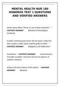 Mental Health NUR 180 Hondros Test 1 questions and verified answers