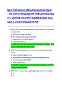 New York Casino Manager Licensing Exam 2026 &ndash; Practice Test Questions with Verified Answers&comma; Regulatory Compliance&comma; and Complete Casino Management Study Guide