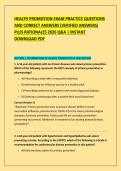 HEALTH PROMOTION EXAM PRACTICE QUESTIONS &NewLine;AND CORRECT ANSWERS &lpar;VERIFIED ANSWERS&rpar; &NewLine;PLUS RATIONALES 2026 Q&A &vert; INSTANT &NewLine;DOWNLOAD PDF 