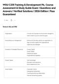 WGU C235 Training & Development PA&comma; Course&NewLine;Assessment & Study Guide Exam &vert; Questions and&NewLine;Answers &vert; Verified Solutions &vert; 2026 Edition &vert; Pass&NewLine;Guaranteed