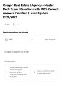 Oregon Real Estate &vert; Agency 1 Exam &vert;&NewLine;Questions with 100&percnt; Correct Answers &vert;&NewLine;Verified &vert; Latest Update 2026&sol;2027