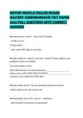 MOTOR VEHICLE DEALER BOARD&NewLine;MASTERY COMPREHENSIVE TEST PAPER&NewLine;2026 FULL QUESTIONS WITH CORRECT&NewLine;ANSWERS&NewLine;