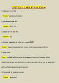 Critical Care Final Exam Questions & Answers &vert; Complete Study Guide &vert; ICU Nursing Review &vert; Verified Solutions&period;