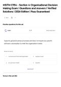 MSITM C954 - Section 4&colon; Organizational Decision&NewLine;Making Exam &vert; Questions and Answers &vert; Verified&NewLine;Solutions &vert; 2026 Edition &vert; Pass Guaranteed