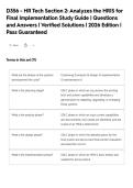 D356 - HR Tech Section 2&colon; Analyzes the HRIS for&NewLine;Final Implementation Study Guide &vert; Questions&NewLine;and Answers &vert; Verified Solutions &vert; 2026 Edition &vert;&NewLine;Pass Guaranteed