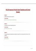 VA Life Insurance Practice Exam Questions and Correct&NewLine;Answers