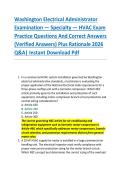 Washington Electrical Administrator &NewLine;Examination &mdash; Specialty &mdash; HVAC Exam &NewLine;Practice Questions And Correct Answers &NewLine;&lpar;Verified Answers&rpar; Plus Rationale 2026 &NewLine;Q&A&vert; Instant Download Pdf