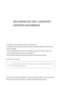 WELD INSPECTOR LEVEL 1 EXAM WITH QUESTIONS AND ANSWERS WITH 100&percnt; VERIFIED SOLUTION A&plus; CORRECT ANSWERS
