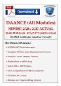 DAANCE &lpar;All Modules&rpar; Newest 2026&sol;2027 Actual Exam Test Bank &vert; Complete 950 Real Exam Questions & Correct Detailed Answers &lpar;Verified Answers&rpar; Already Graded A&plus; &vert; DAANCE Certification Exam Prep &lpar;Newest&excl;&excl;&rpar;