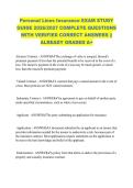 Personal Lines Insurance EXAM STUDY &NewLine;GUIDE 2026&sol;2027 COMPLETE QUESTIONS &NewLine;WITH VERIFIED CORRECT ANSWERS &vert;&vert; &NewLine;ALREADY GRADED A&plus;