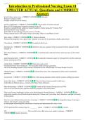 Introduction to Professional Nursing Exam &num;1 &NewLine;UPDATED ACTUAL Questions and CORRECT &NewLine;Answers