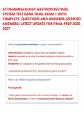 ATI PHARMACOLOGY GASTROINTESTINAL &NewLine;SYSTEM TEST BANK FINAL EXAM 1 WITH &NewLine;COMPLETE  QUESTIONS AND ANSWERS &lpar;VERIFIED &NewLine;ANSWERS&rpar; LATEST UPDATE FOR FINAL PREP 2026&NewLine;2027 