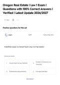 Oregon Real Estate &vert; Law 1 Exam &vert;&NewLine;Questions with 100&percnt; Correct Answers &vert;&NewLine;Verified &vert; Latest Update 2026&sol;2027