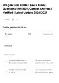 Oregon Real Estate &vert; Law 1 Exam &vert;&NewLine;Questions with 100&percnt; Correct Answers &vert;&NewLine;Verified &vert; Latest Update 2026&sol;2027